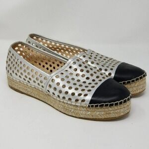 Loeffler Randall Metallic Perforated Platform Espadrille Slip On Shoes Size 8.5